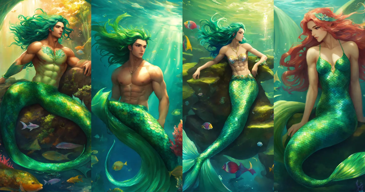 Lexica - A captivating depiction of a strikingly attractive merman with ...