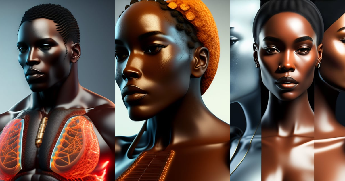 Lexica - 2D render of human evolved with biotechnology by Stuart Reeves