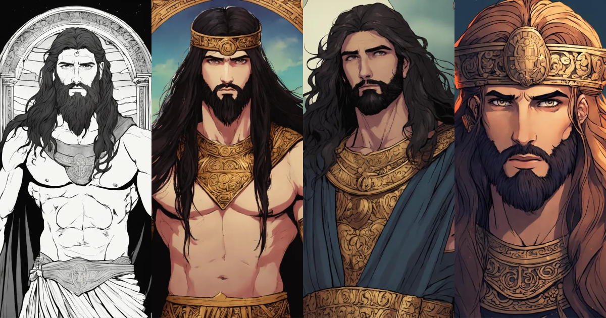 Lexica - Straight long haired ancient greek goth God with no beard . Comic