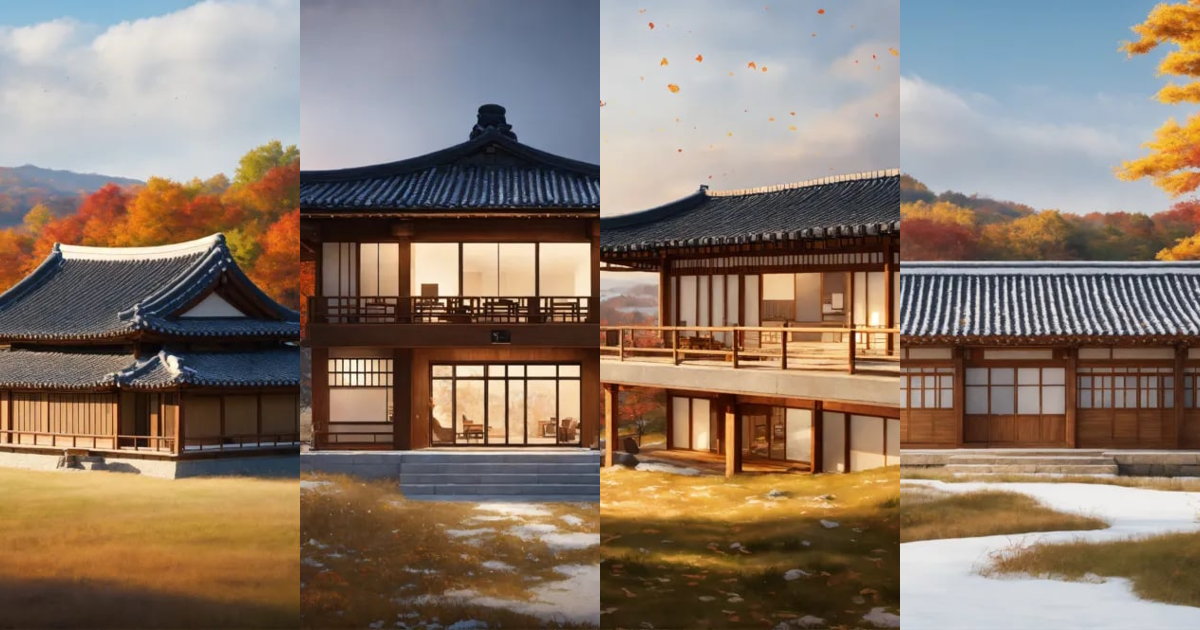 Lexica - Photorealistic, Korean wooden modern Hanok on a hill in ...