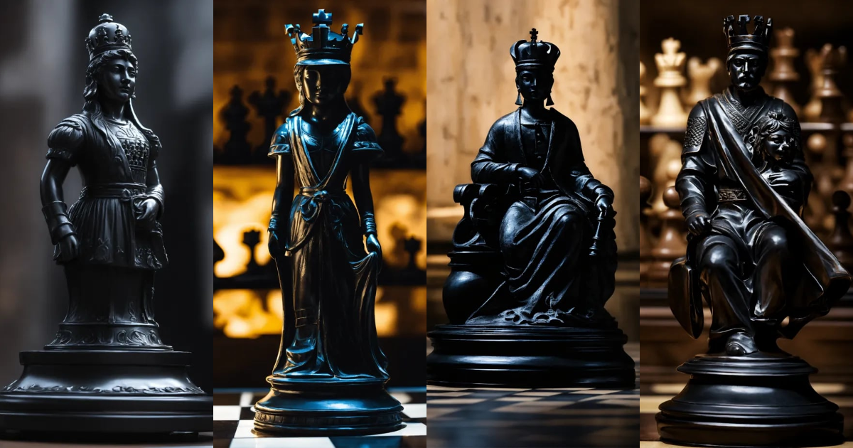 Lexica - A Statue of a chess Figur in dark black from the King Symple