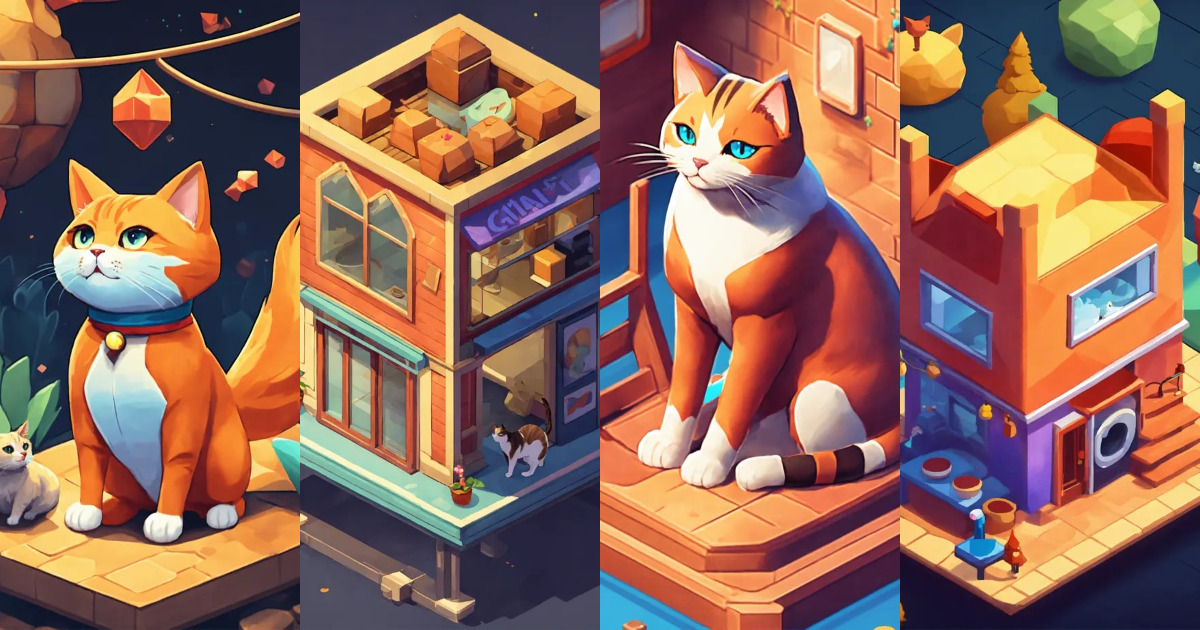 Lexica - Cat art style isometric for mobile game In full growth stands ...