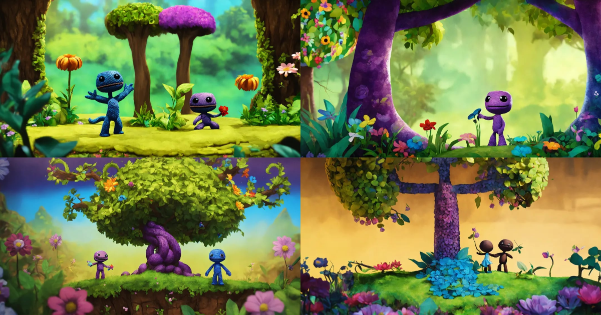 Lexica - Adam and Eve as Sackboy like people, facing one another, Eve ...