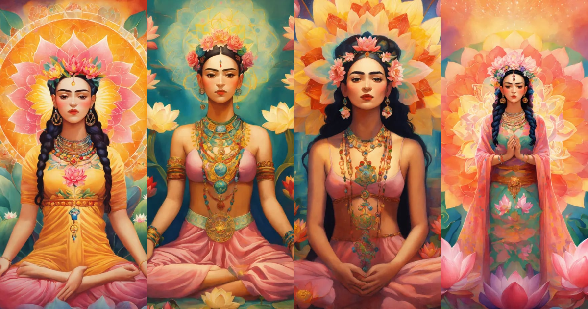 Lexica - Illustrated like frida khalo goddess of lotus flowers, multi ...