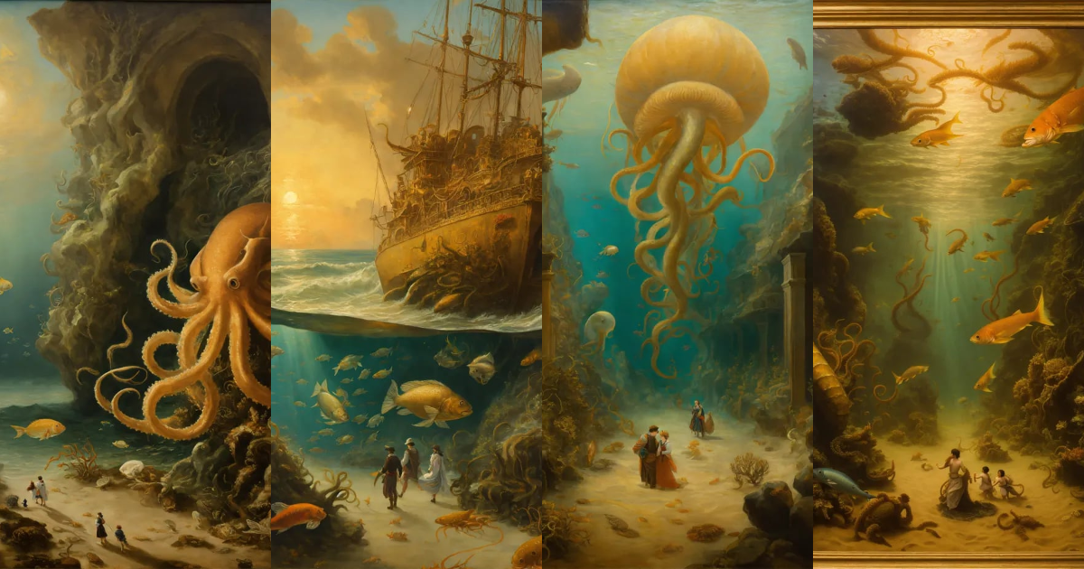 Lexica - Aged baroque-style oil painting titled 'Passage de la Mer ...