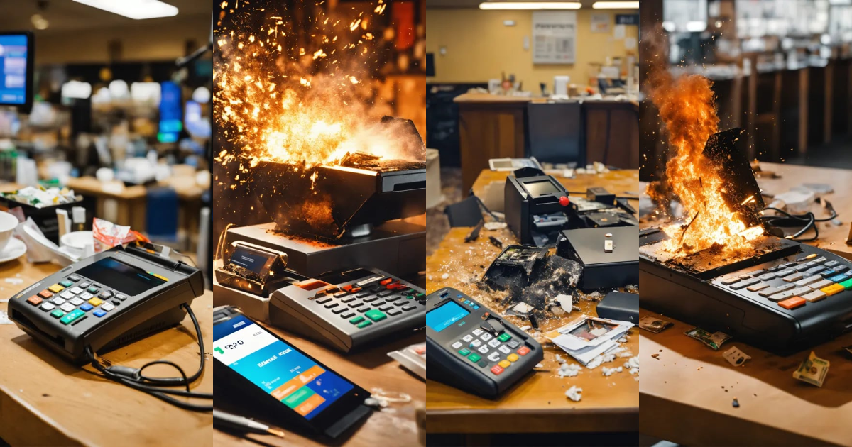 Lexica - A payement pos device exploded and the rest of it is on the table