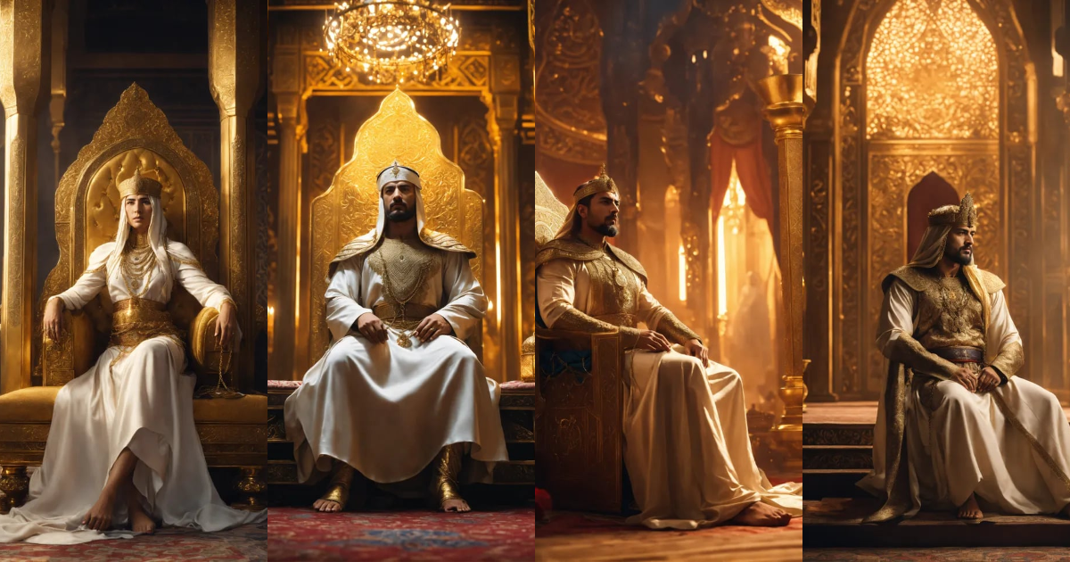 Lexica - An epic fantasy scene featuring the sultan Saladin sitting on ...