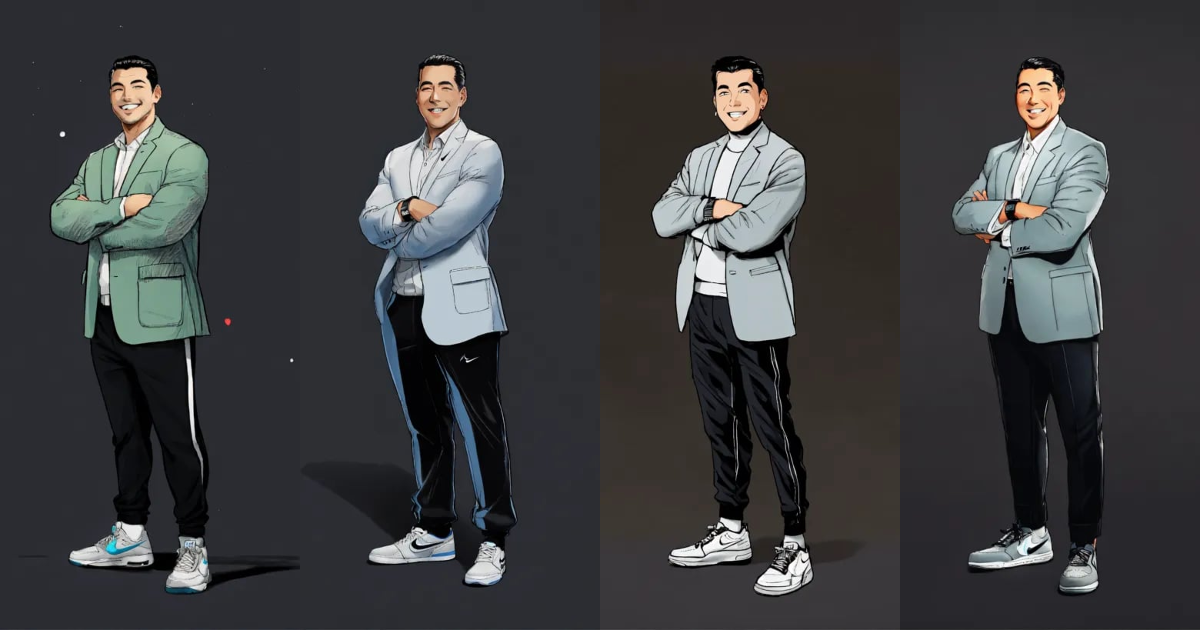Lexica - A clean rounded face CEO standing and smiling wearing black ...