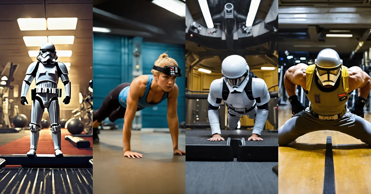 Lexica - A Storm Troper Training in the Gym Push ups in the death Star