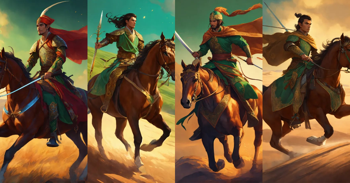 Lexica - A timurid elf male light cavalryman charging with Sabre riding ...