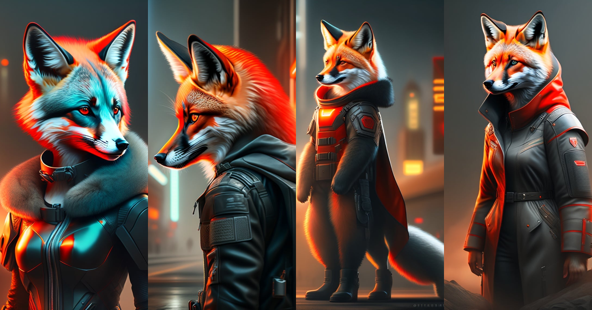 Lexica - Female red fox humanoid, red lights, metropolis, cyber punk ...