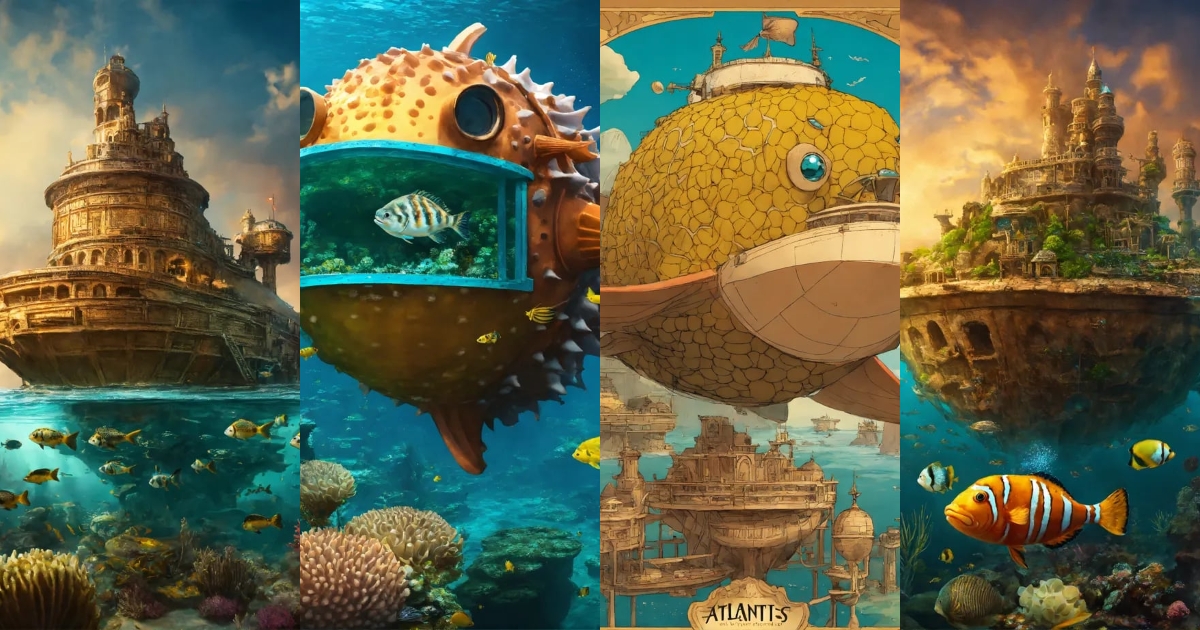 Lexica - Atlantis on top of a puffer fish