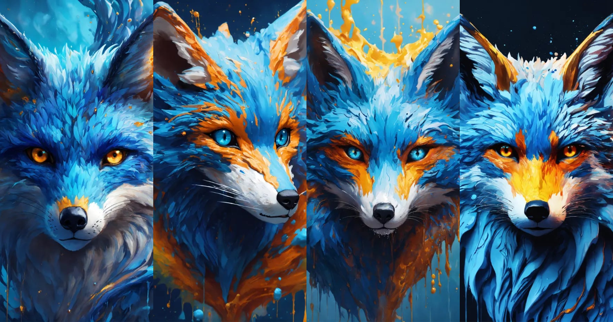 Lexica - A blue fox head, piercing eyes, splash style, colorful paint ...