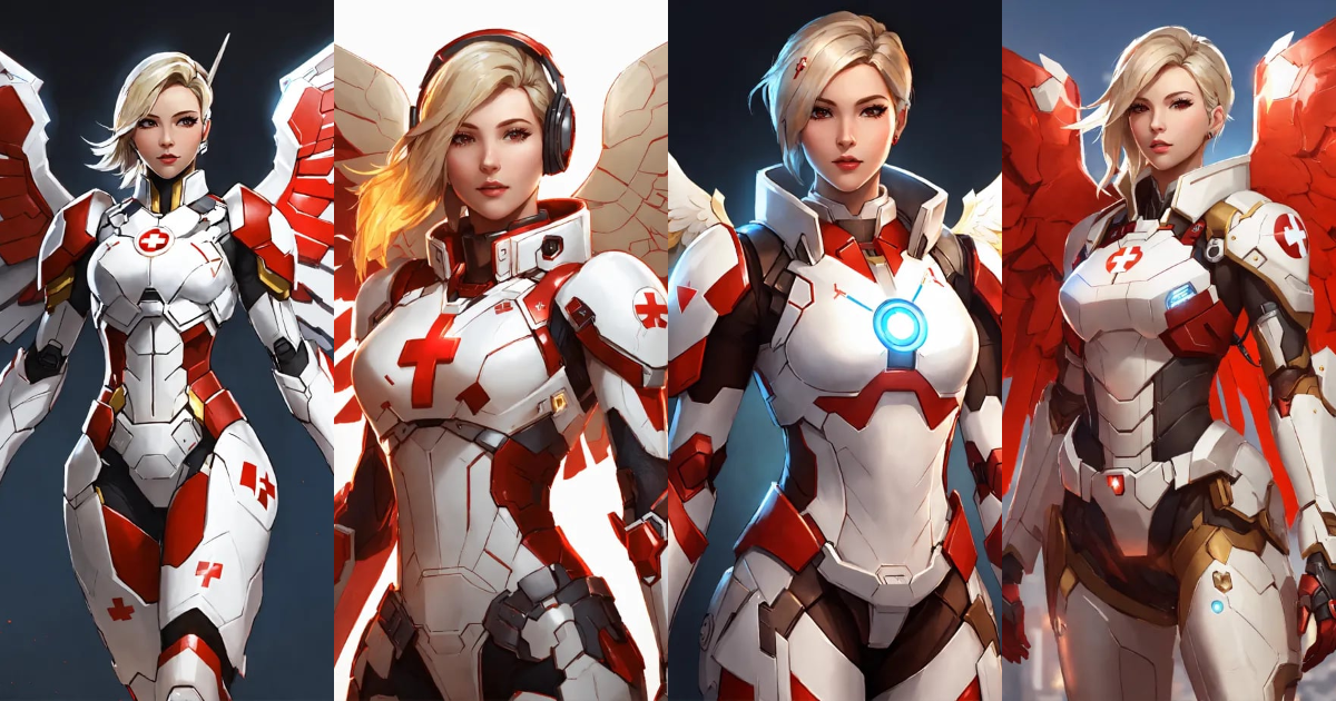 Lexica - Female Mercy Overwatch wearing white Iron Man armor with a ...
