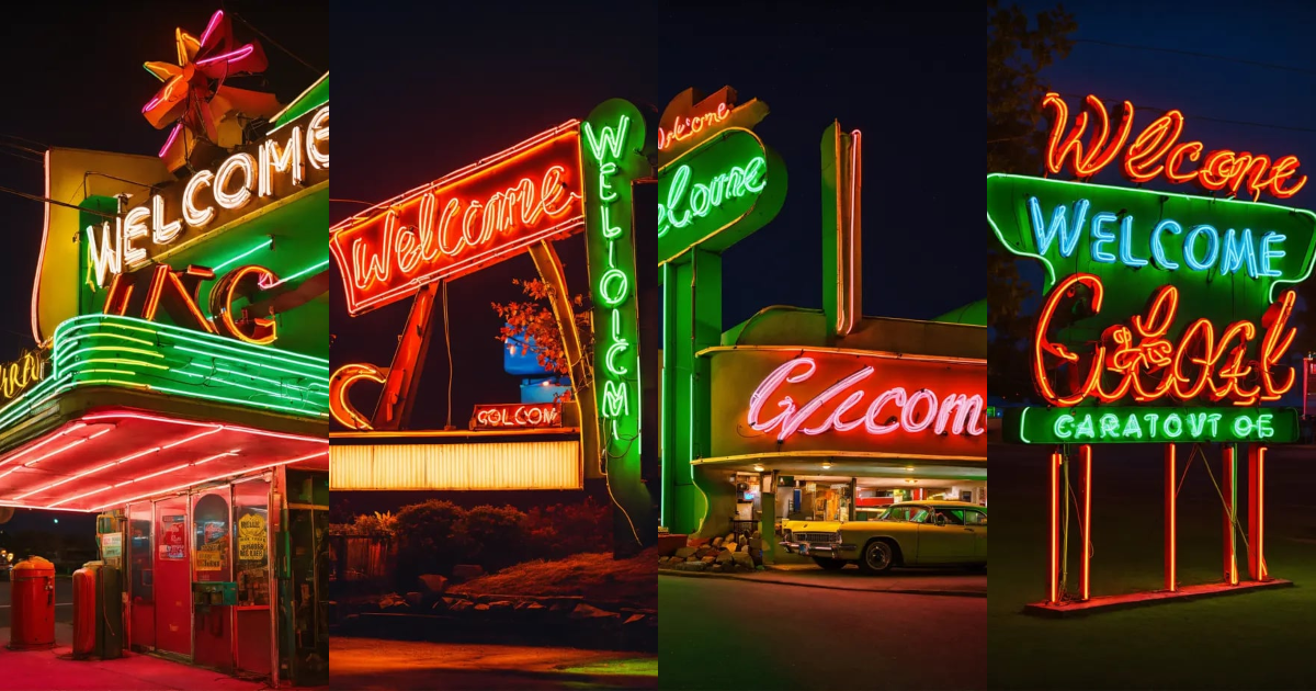 Lexica - Googie neon welcome sign