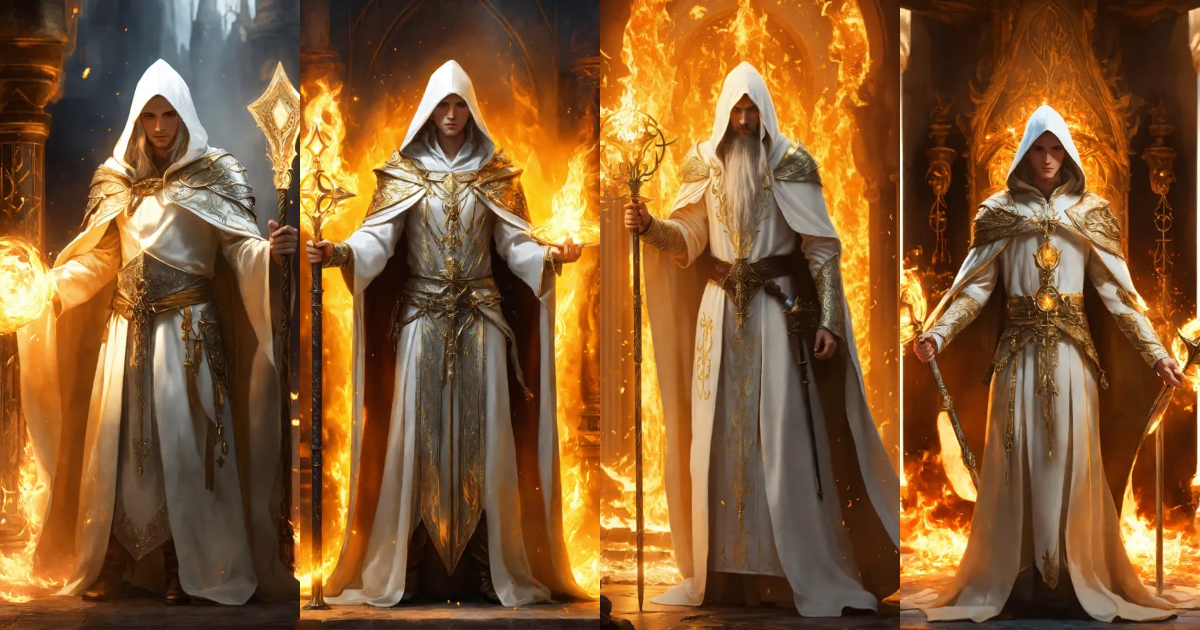 Lexica - Scene from a front view of a white elf wizard wearing a hooded ...