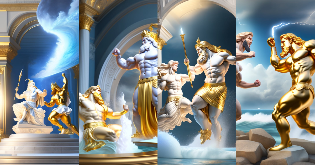 Lexica - Zeus and posiden fighting and arguing in an ancient big golden ...