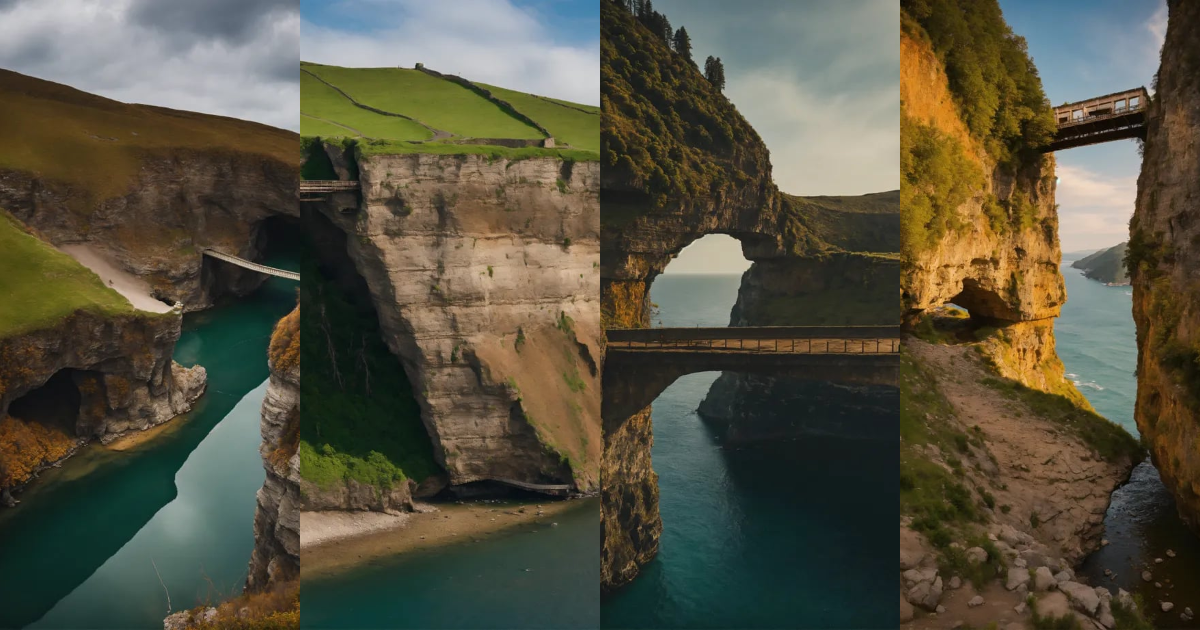 Lexica - Two sides of a cliff with a broken bridge connecting the two sides