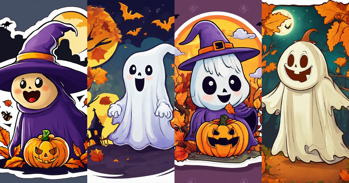 Lexica - Sticker, Halloween ghost autumn, cartoon style for kids, pro ...