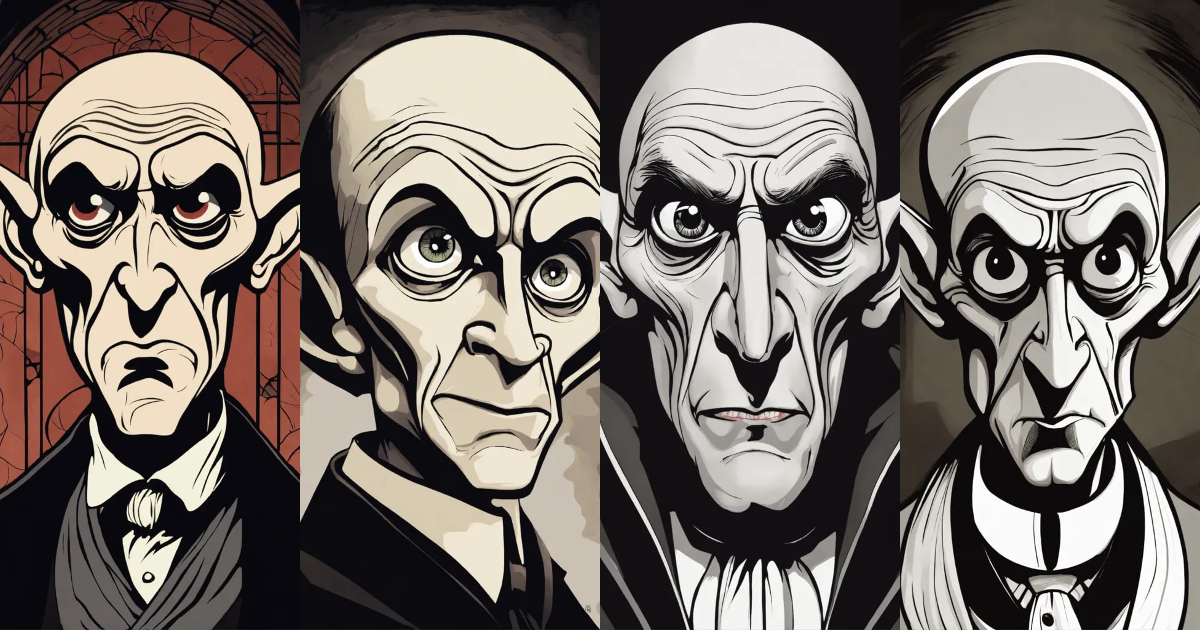 Lexica - Nosferatu Dracula 1920 astonished noncolor face cartoon big eyes