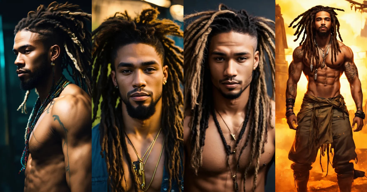 Lexica - Ripped lightskin man with dreads
