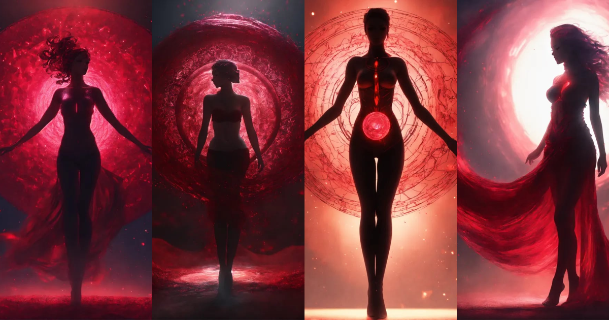 Lexica - Drawing a female human full body dark silhouette with a ruby ...
