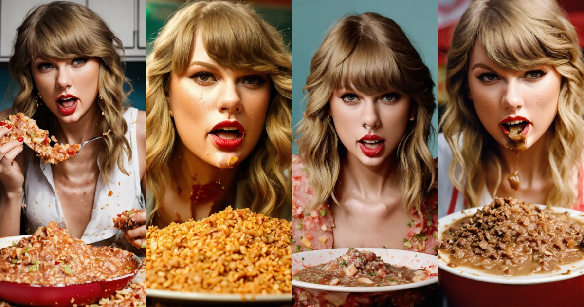 Lexica - Photo realistic shot of taylor swift eating a disgusting pile ...