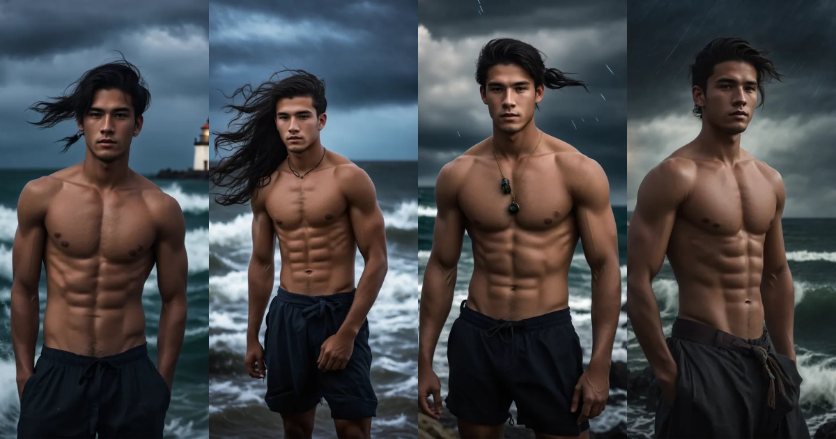 Lexica - 1910's 20 year old boy, tan skin, light eyes, shirtless, long ...