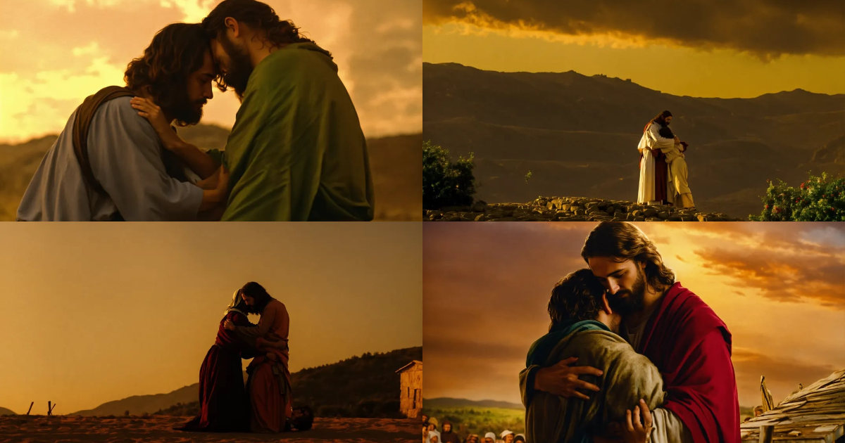 Lexica - Jesus hugging the repentant sinner