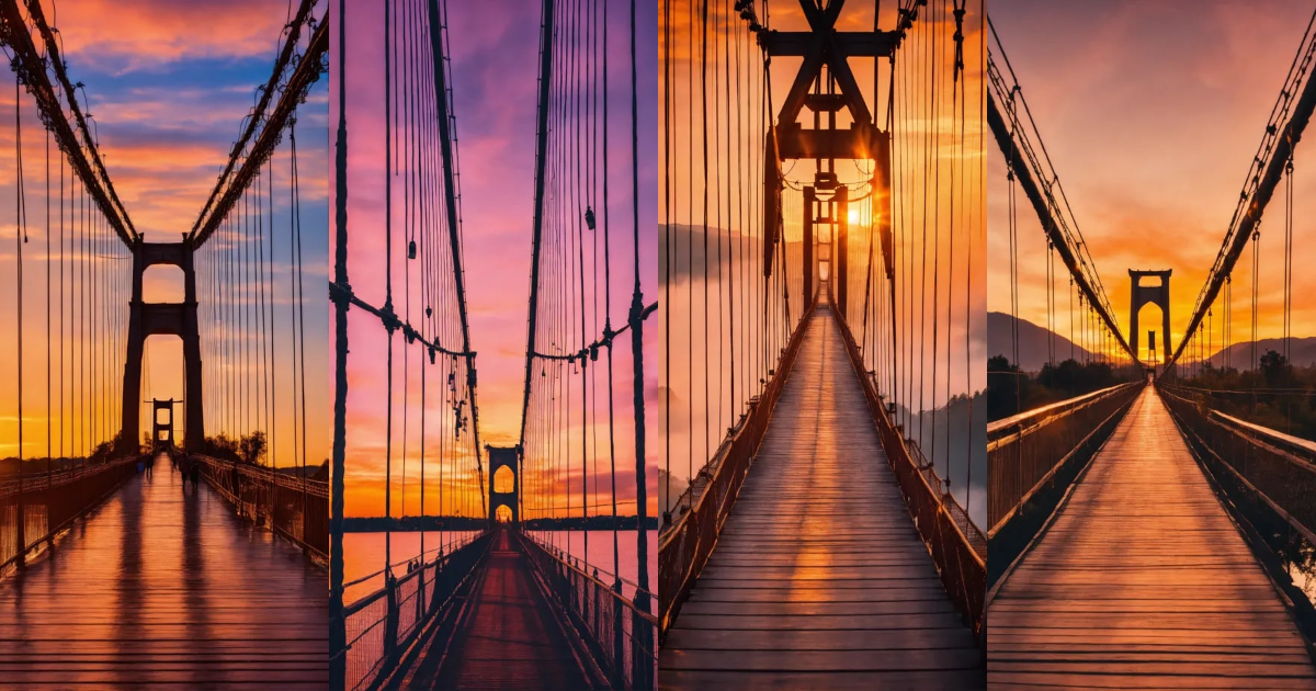 Lexica - Pov, suspension bridge, sunset, abstract, 8k, high resolution