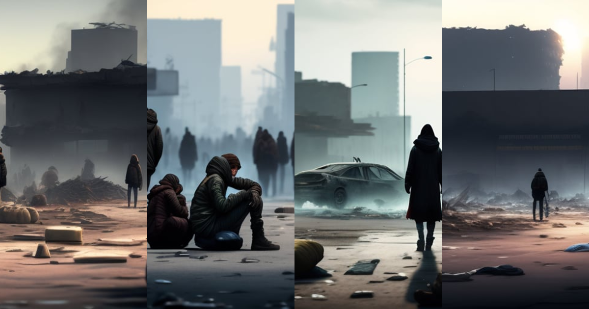 Lexica - A post-apocalyptic scene in a big city. The streets are ...