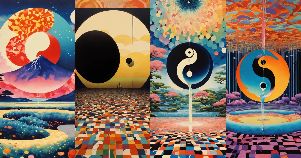 Lexica - Japanese vintage poster ,psychedelic ying yang dripping ...
