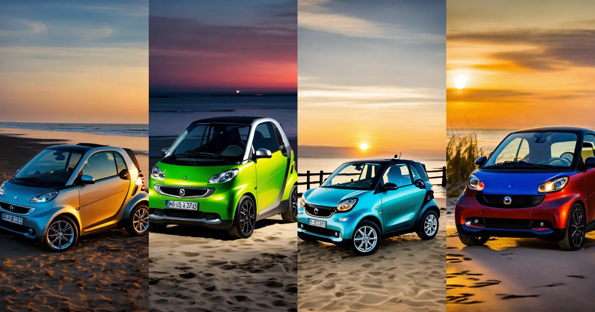 Lexica - Smart Car am Strand beim Sonnenuntergang.