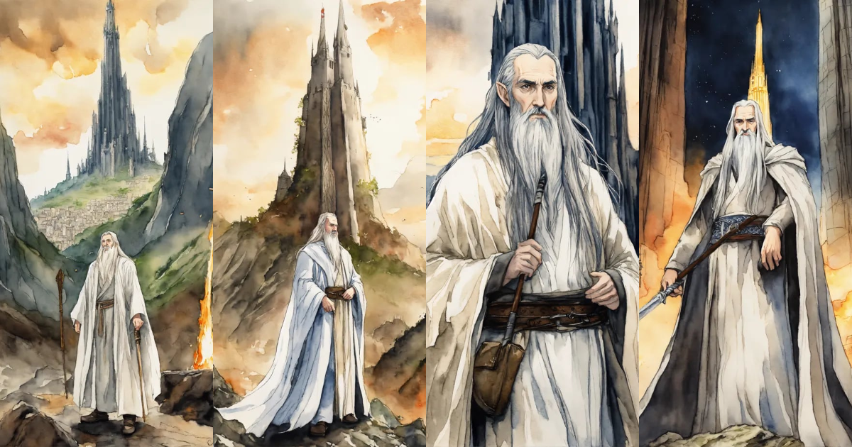 Lexica - Saruman from LOTR with white robes in Vagabond Manga drawing ...