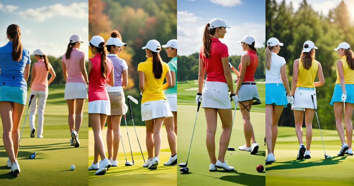 Lexica - Group of Beautiful girls, from behind, playing golf, high ...