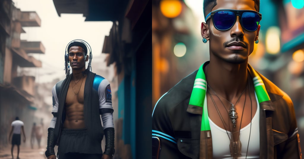 Lexica - Slum cyberpunk brazilian white man, futuristic clothes ...