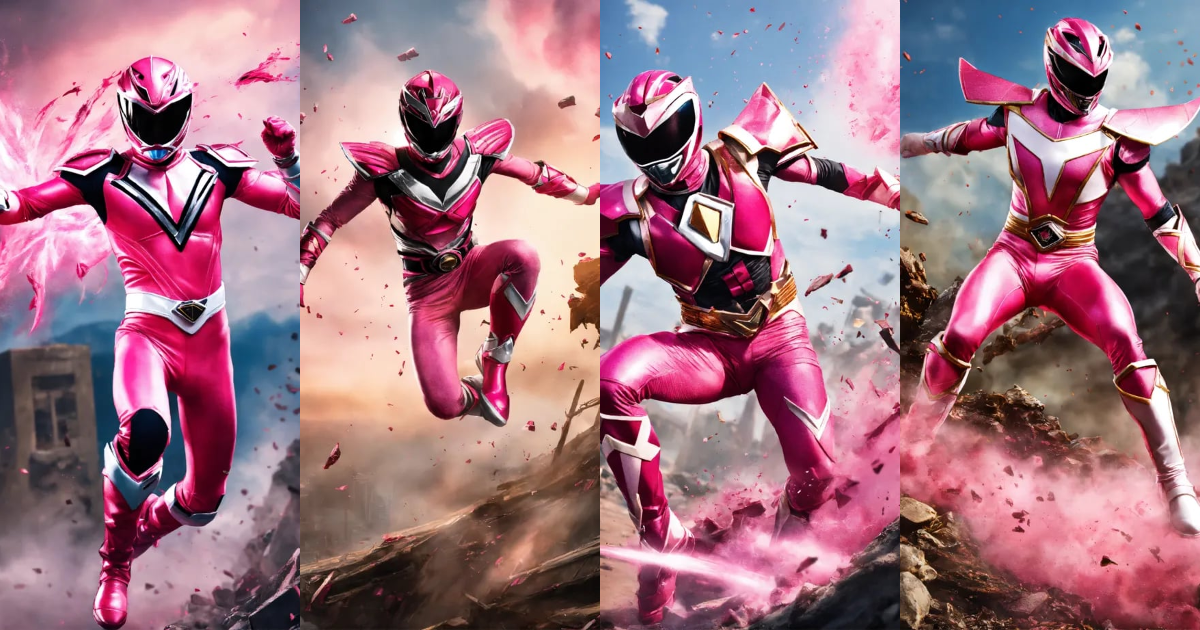 Lexica - Realistic image of the pink power ranger falling in battle ...
