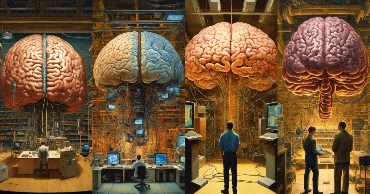 Lexica - In the center of the room, a colossal human brain is ...