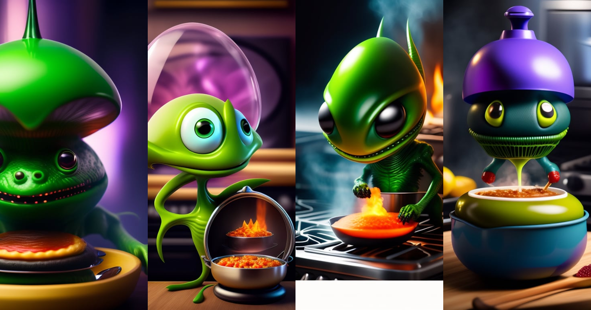 Lexica - An alien that looks scary and is cooking a coackroache