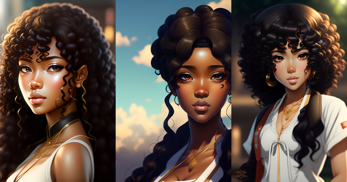 Beautiful Curly Hair Anime Girl Warrior Portrait · Creative Fabrica
