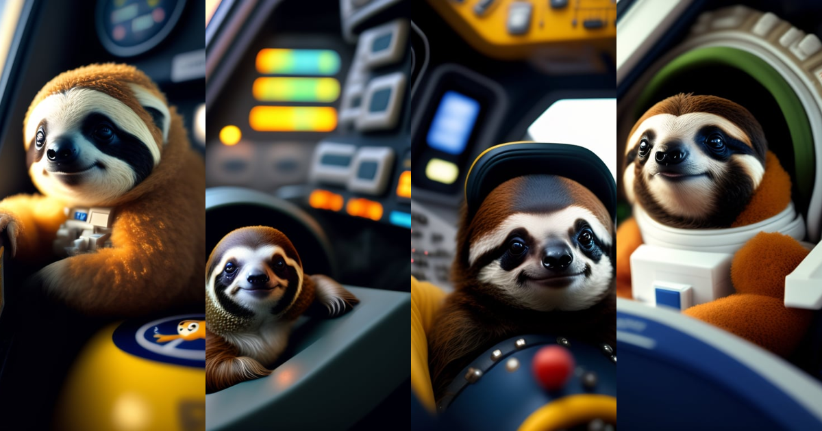Lexica - A cute and tiny sloth captain inside the Space Shuttle's ...