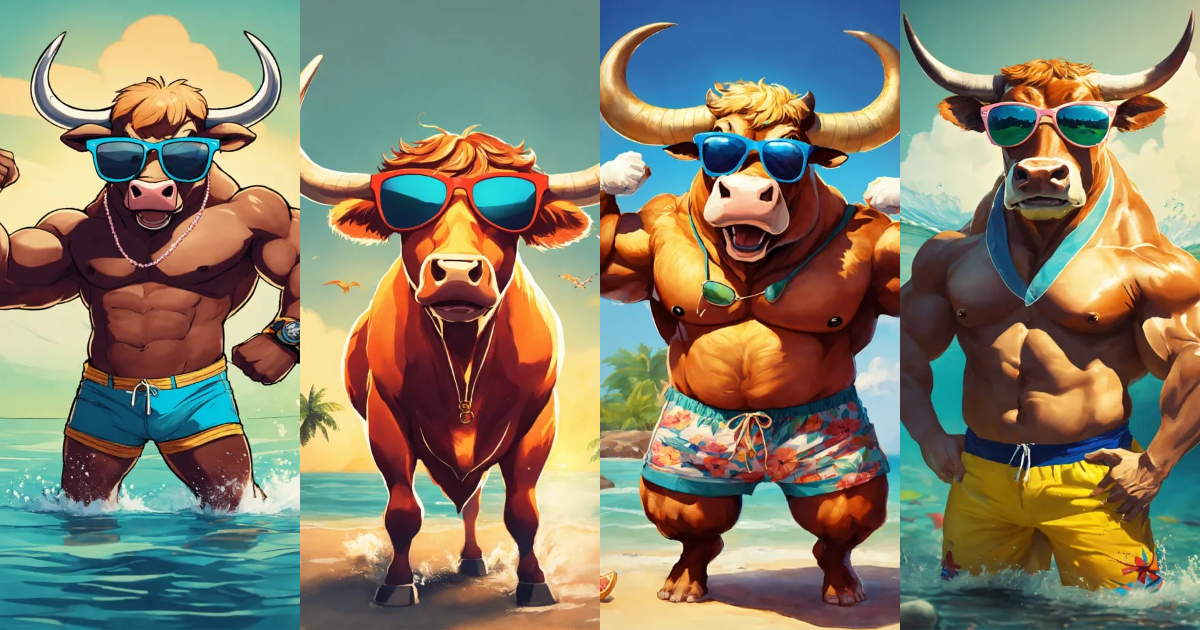 Lexica - A riped bull that flexes his arms up and wearing sunglasess ...