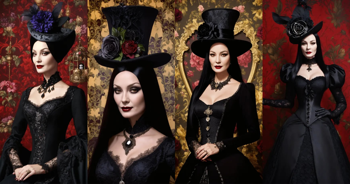 Lexica - Elaborate Gothic Morticia Addams queen of spades, 40 years old ...