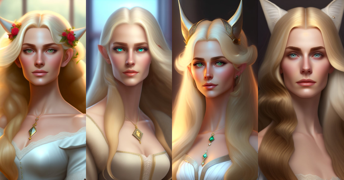 Lexica - Tall elf with long blond hair with pointy ears and an evil ...