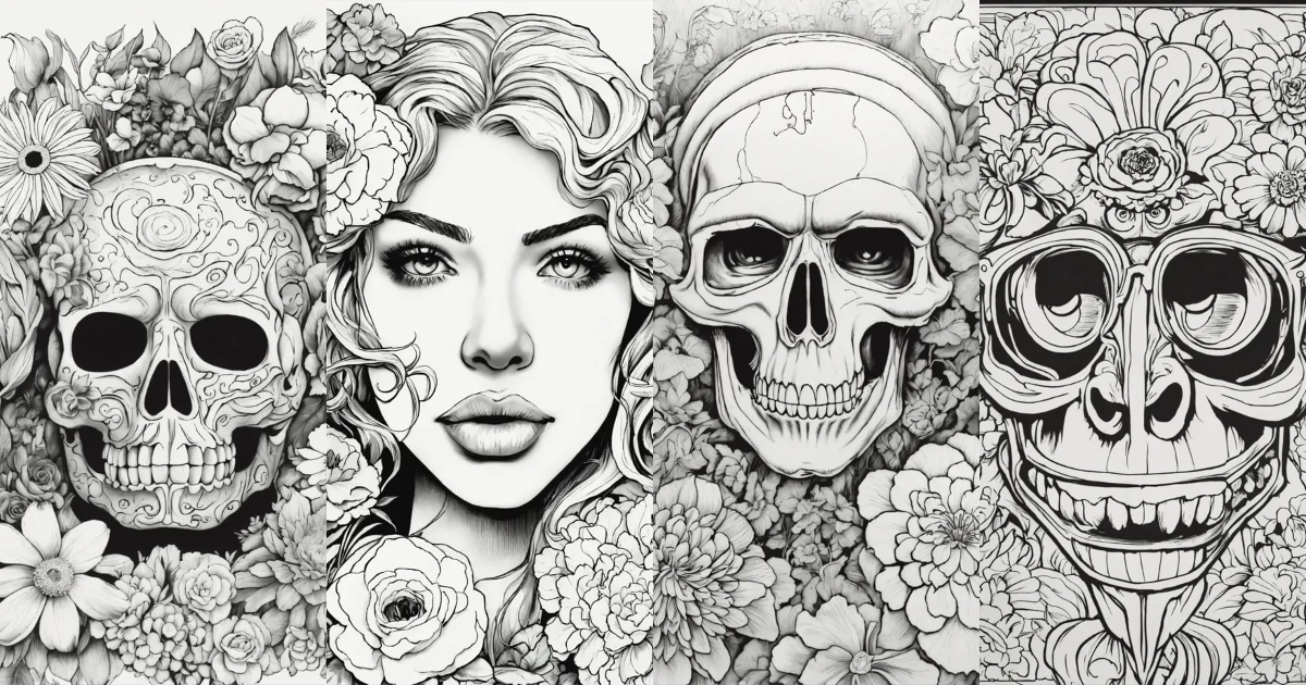 Lexica - Faces and flowers, Ed Roth, black and white, coloring book ...