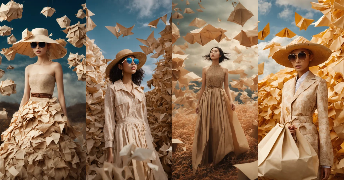 Lexica Paper bag clouds and brown origami birds in the sky. Albino