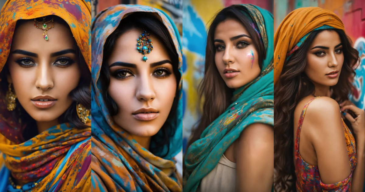 Lexica - Beautiful Middle Eastern woman with graffiti spray paint style
