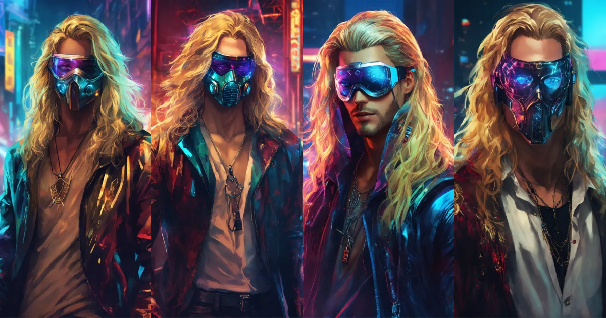 Lexica - Long haired blonde male cyberpunk in glamorous with mask at a ...