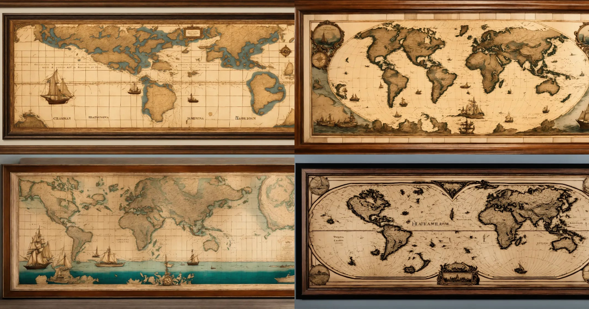 Lexica - Create an image of an aged, detailed nautical map featuring ...
