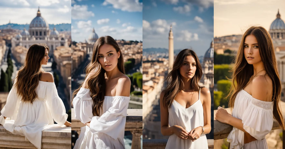 Lexica - Photo of skyline of rome at day with a female model and the ...